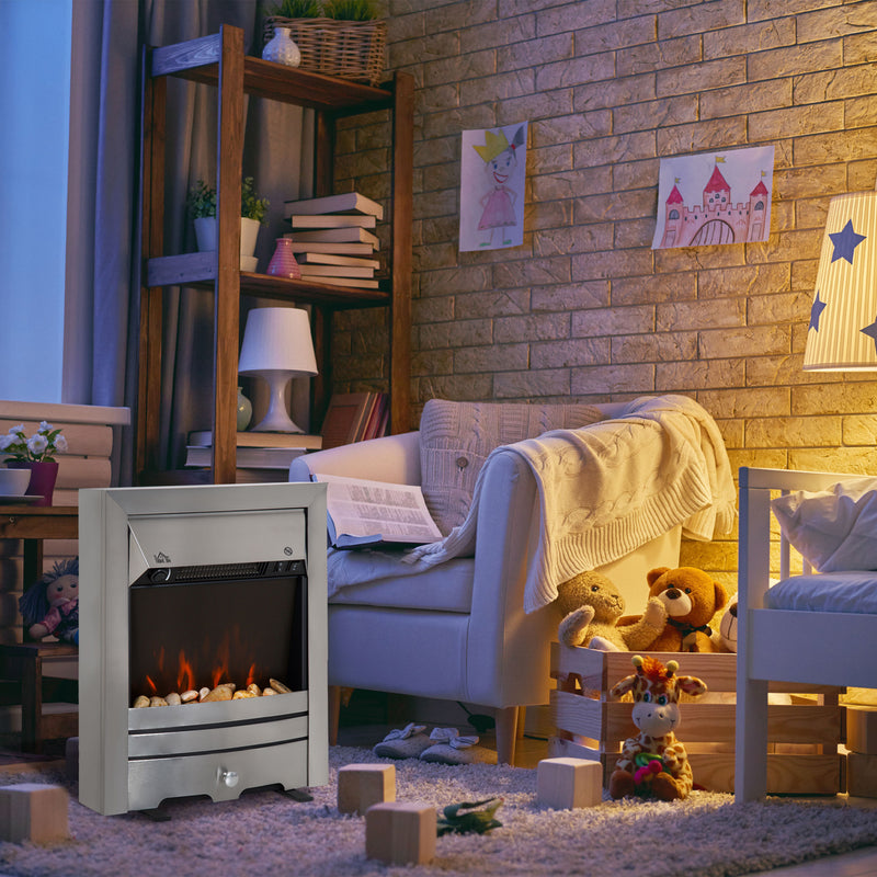 Electric Fireplace Heater with Adjustable Heat and Realistic Flame Effect Stainless Steel