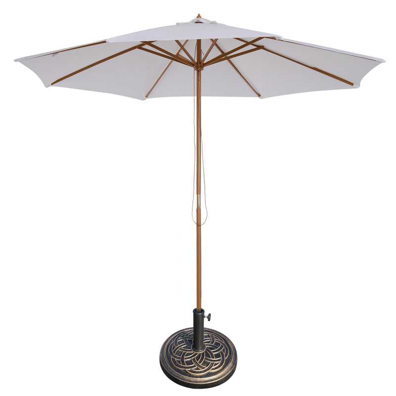 3m Wooden Garden Parasol with Pulley Mechanism and Base for Patio or Market Use White AOSOM