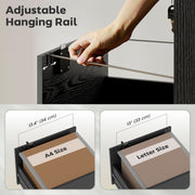 Black 3 Drawer Wood Effect Filing Cabinet With Smooth Rollers For Home Office Use