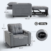 3 in 1 Convertible Single Sofa Bed Chair Ideal for Small Spaces Dark Grey Homcom