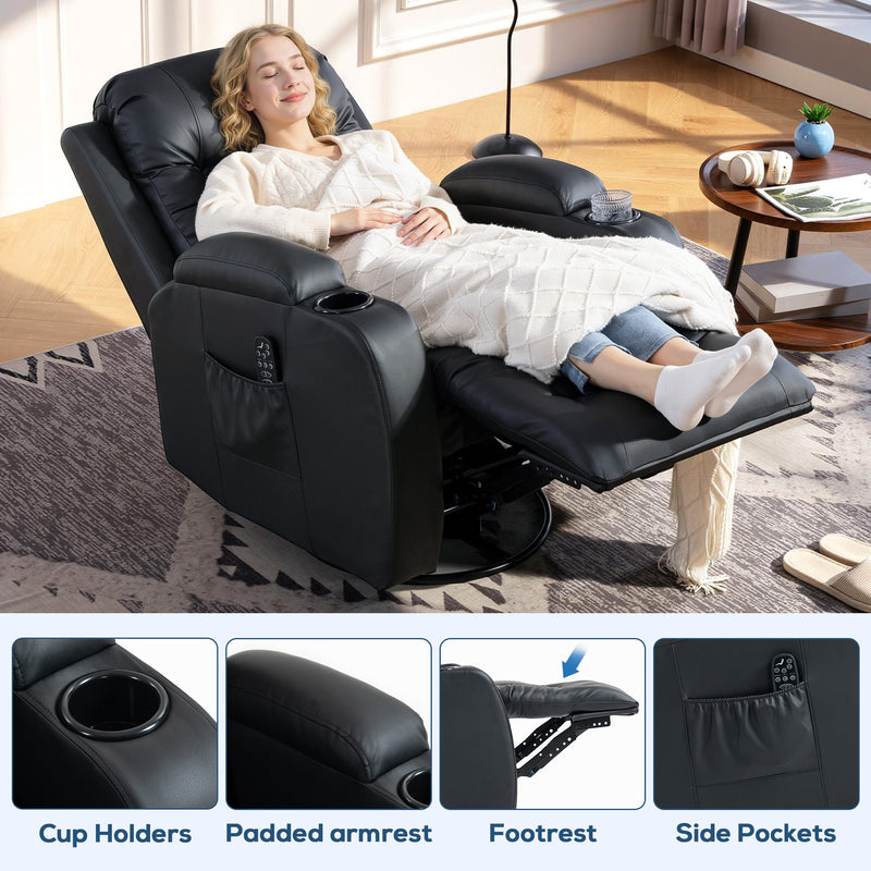 Massage Recliner Armchair with Heat and Remote for Relaxing Evenings at Home Black