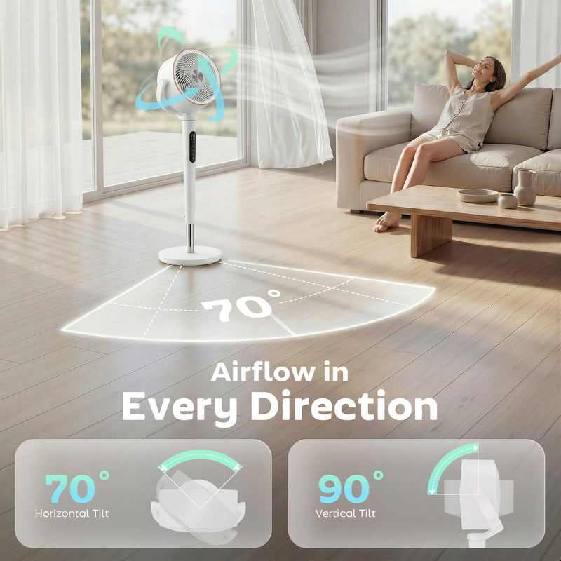 Pedestal Fan with Quiet 12 Speed Cooling and Remote for Bedroom or Living Room White Homcom