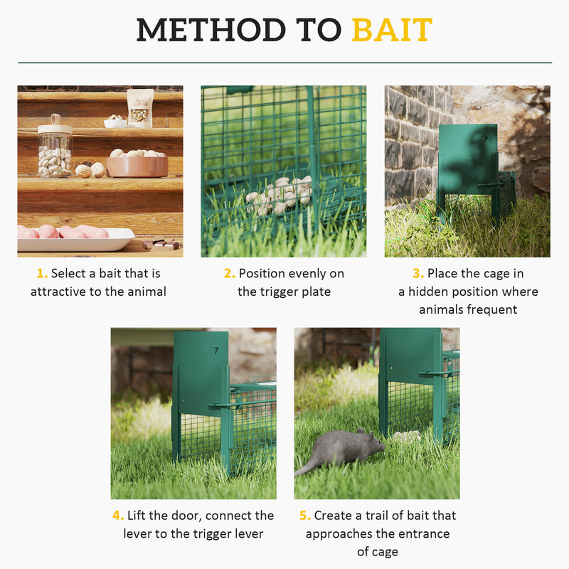 Heavy Duty Metal Rat Trap Cage for Small Animal Control with Single Door Dark Green AOSOM