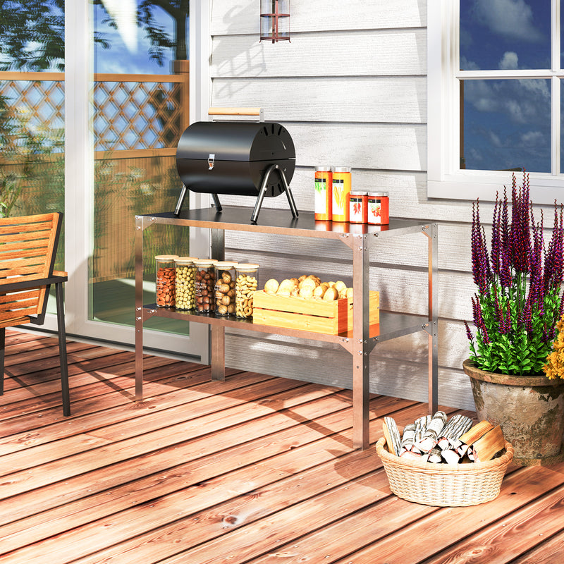 2 Tier Galvanised Steel Potting Bench Table With Storage Shelf for Garden and Greenhouse by Outsunny