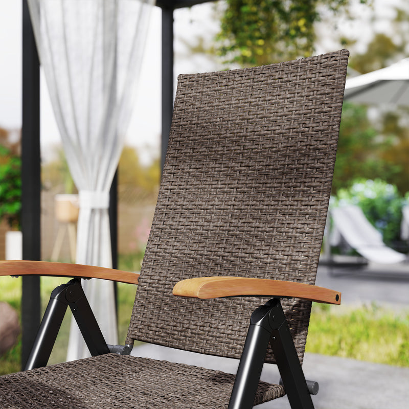 2 Piece Foldable Outdoor Dining Chairs with Armrests and High Backrest for Garden and Camping Brown Rattan by Outsunny