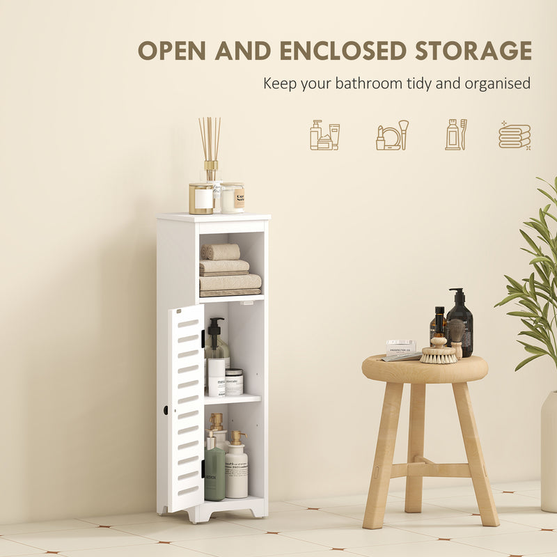 Slim Bathroom Storage Cabinet With Adjustable Shelf And Louvered Door White
