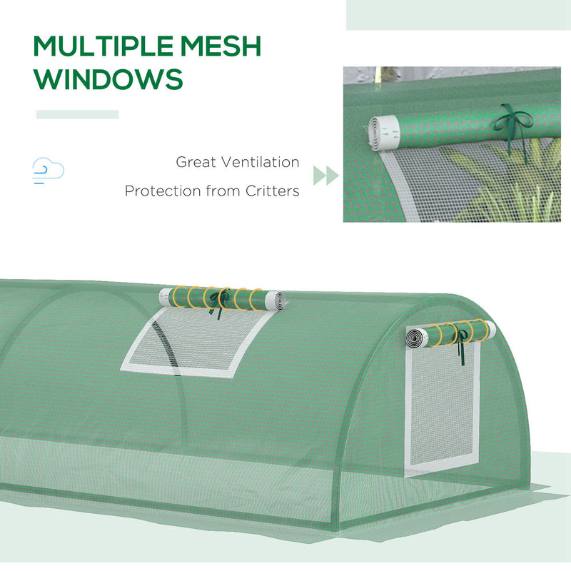 Portable Mini Greenhouse Tunnel with Steel Frame and 5 Mesh Windows for Garden Use Green