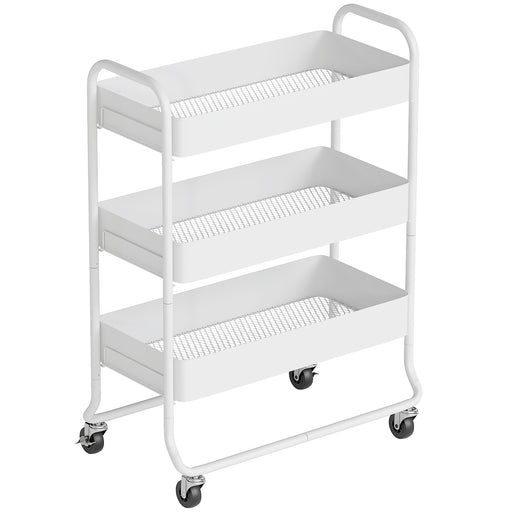 3 Tier Rolling Storage Trolley with Mesh Baskets Ideal for Kitchen or Bathroom White