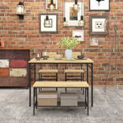 4 Seater Dining Table Set With Chairs And Bench Ideal For Family Meals Natural Wood Effect