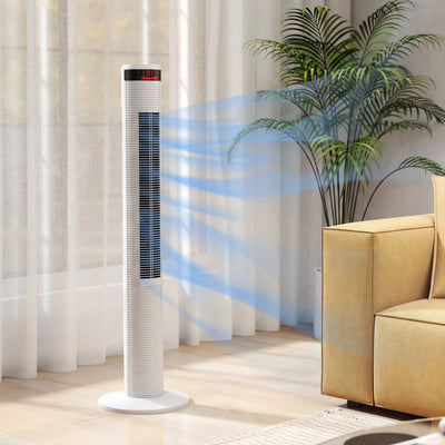 Tower Fan with Remote Control for Quiet Cooling and Space Saving in Any Room White AOSOM