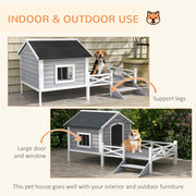 Outdoor Wooden Dog House with Covered Porch for Small to Medium Pets, Grey