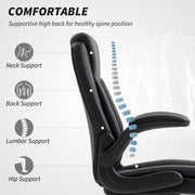 Ergonomic Faux Leather Office Chair with Flip-Up Armrests for Home or Work Black