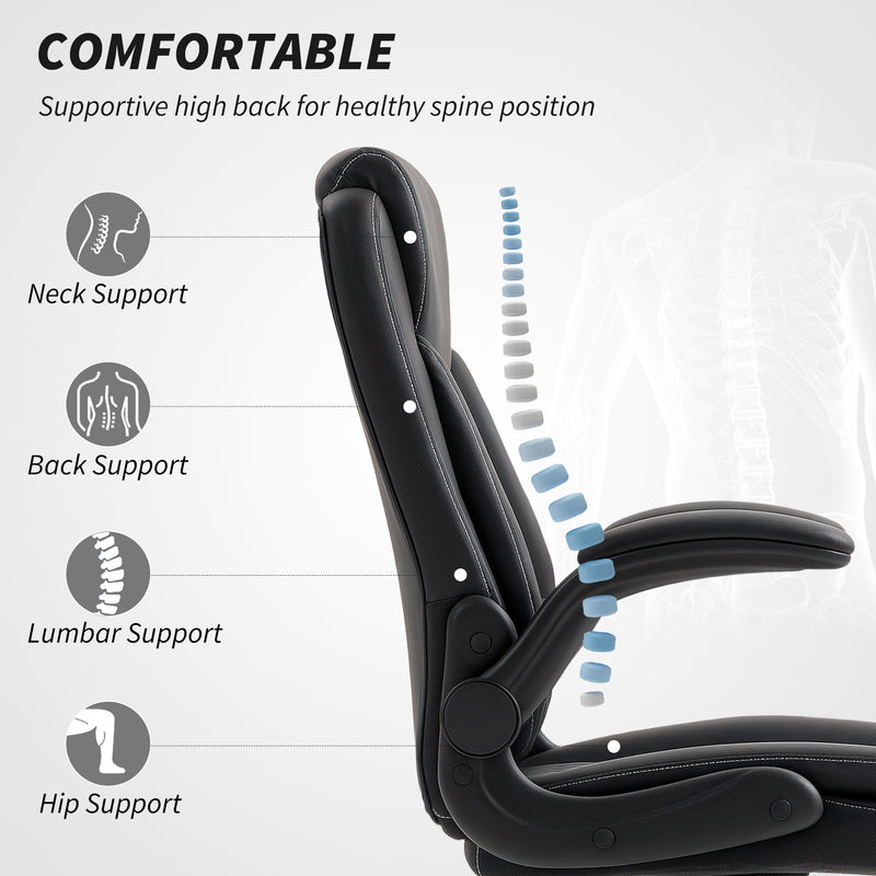 Ergonomic Faux Leather Office Chair with Flip-Up Armrests for Home or Work Black