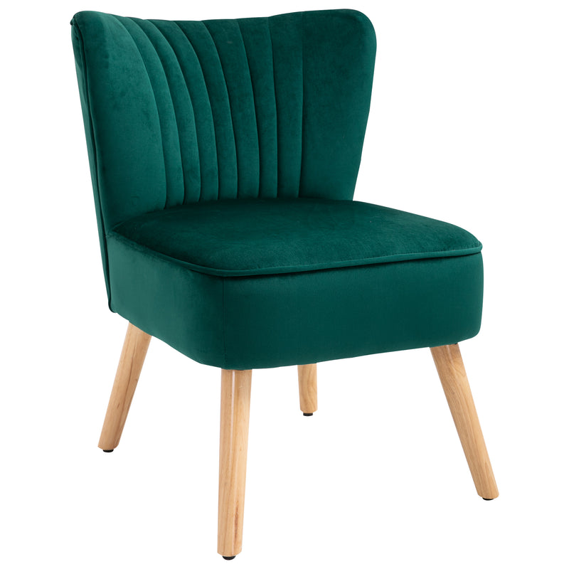 Modern Fabric Accent Chair with Thick Padding and Wooden Legs for Living Room, Green