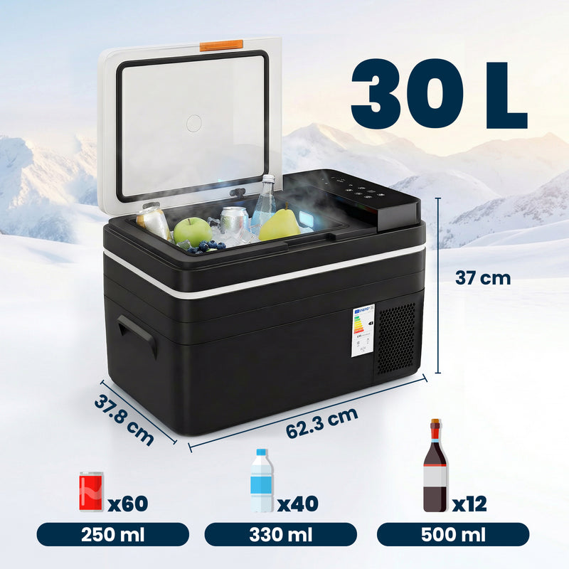 Portable Electric Car and Home Cooler 30L for Chilled Food and Drinks on the Go Black Grey