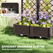 Brown Raised Garden Bed with Trellis Plastic Planter Box with Drainage for Climbing Plants by Outsunny