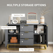 Grey Sideboard with 3 Drawers and Adjustable Shelves for Living Room Storage