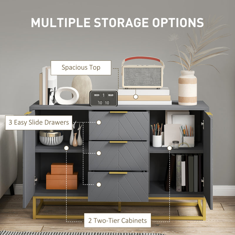 Grey Sideboard with 3 Drawers and Adjustable Shelves for Living Room Storage