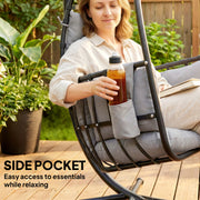 Hanging Swing Chair with Deep Cushion and Foldable Basket for Indoor or Outdoor Relaxation Black Outsunny
