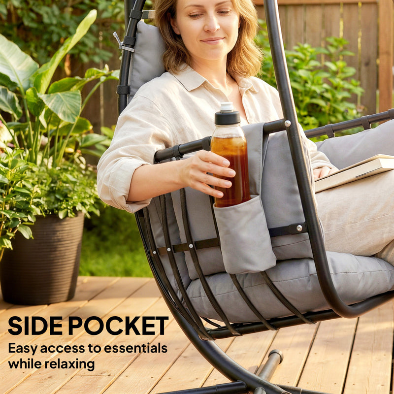 Hanging Swing Chair with Deep Cushion and Foldable Basket for Indoor or Outdoor Relaxation Black Outsunny