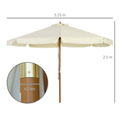 Beige 3.3m Garden Parasol With Wood Pole And Ruffled Canopy For Sun Protection