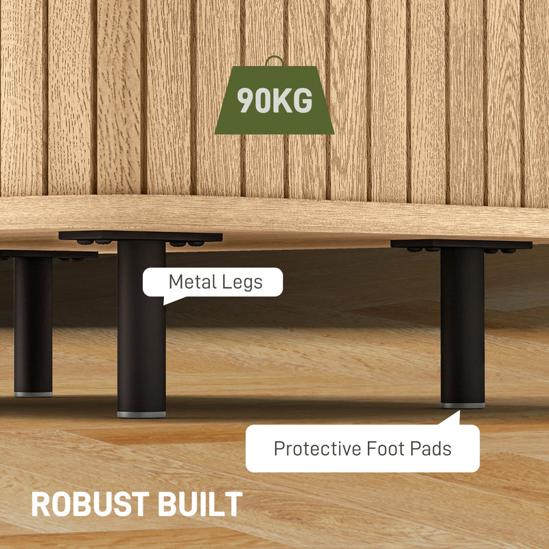 Bedside Table with Sliding Roller Shutter Doors and Metal Legs Oak Tone by HOMCOM
