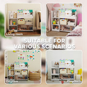 Kids Toy Storage Shelf With Bear Design for Easy Organisation and Independent Use White AOSOM
