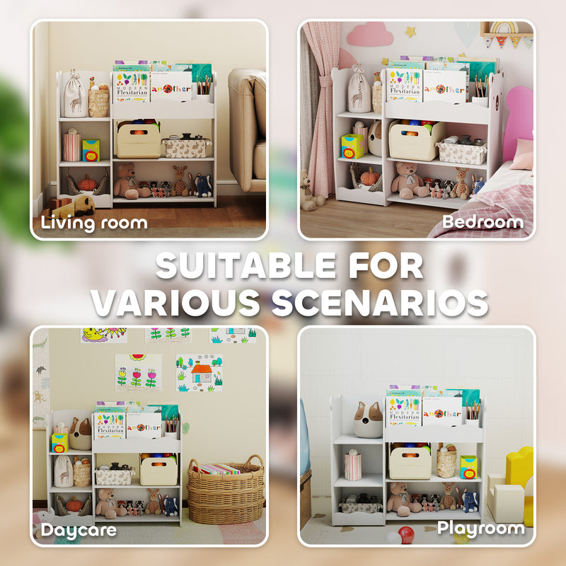 Kids Toy Storage Shelf With Bear Design for Easy Organisation and Independent Use White AOSOM
