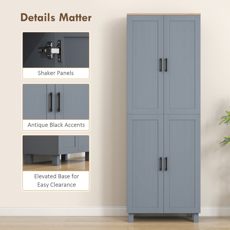 Freestanding Kitchen Pantry Cabinet with Adjustable Shelves for Storage, Grey Wood Effect