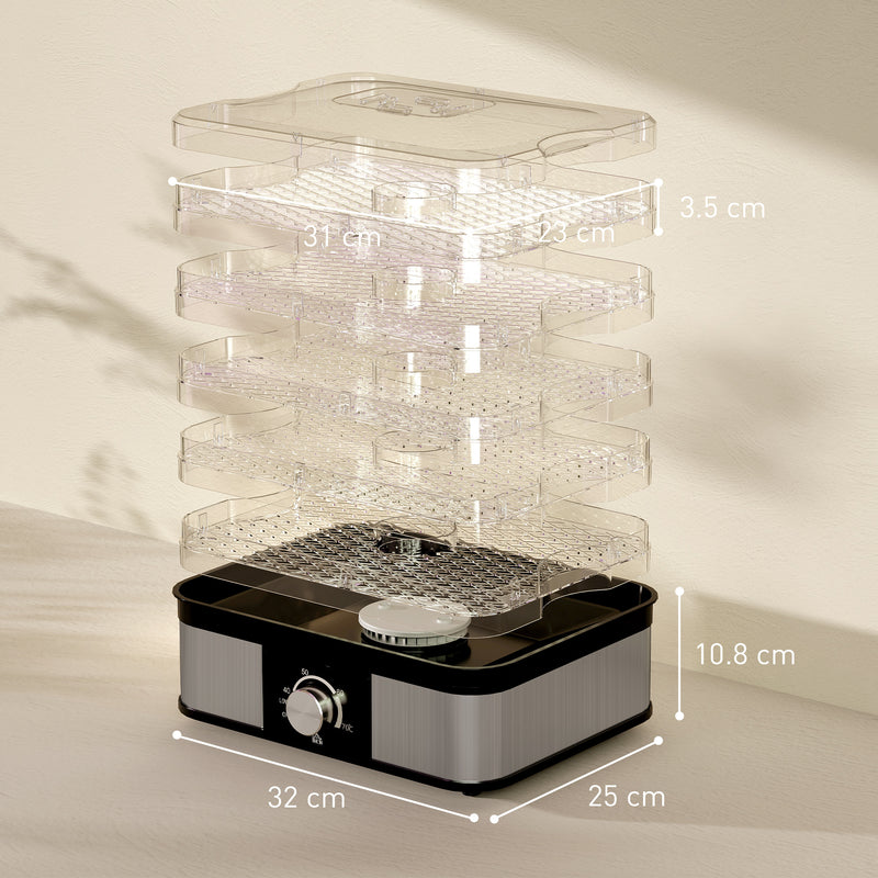 5 Tier Stainless Steel Food Dehydrator with Adjustable Temperature for Snacks and Jerky Black AOSOM