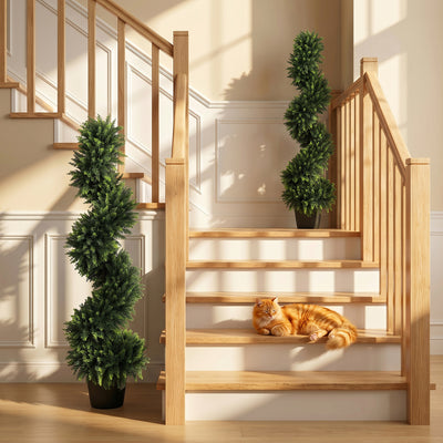Artificial Spiral Cypress Trees Set of 2 for Easy Tidy Entrance 120 cm Deep Green Homcom