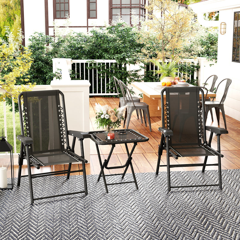 Three Piece Garden Table and Chair Set Black Weather Resistant by Outsunny