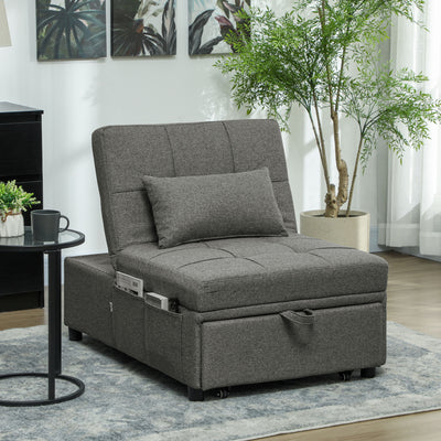 Dark Grey Four in One Single Sleeper Chair Bed with Adjustable Backrest by HOMCOM