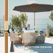Dark Grey 3m Wooden Garden Parasol Adjustable Sun Shade for Patio or Decking by Outsunny