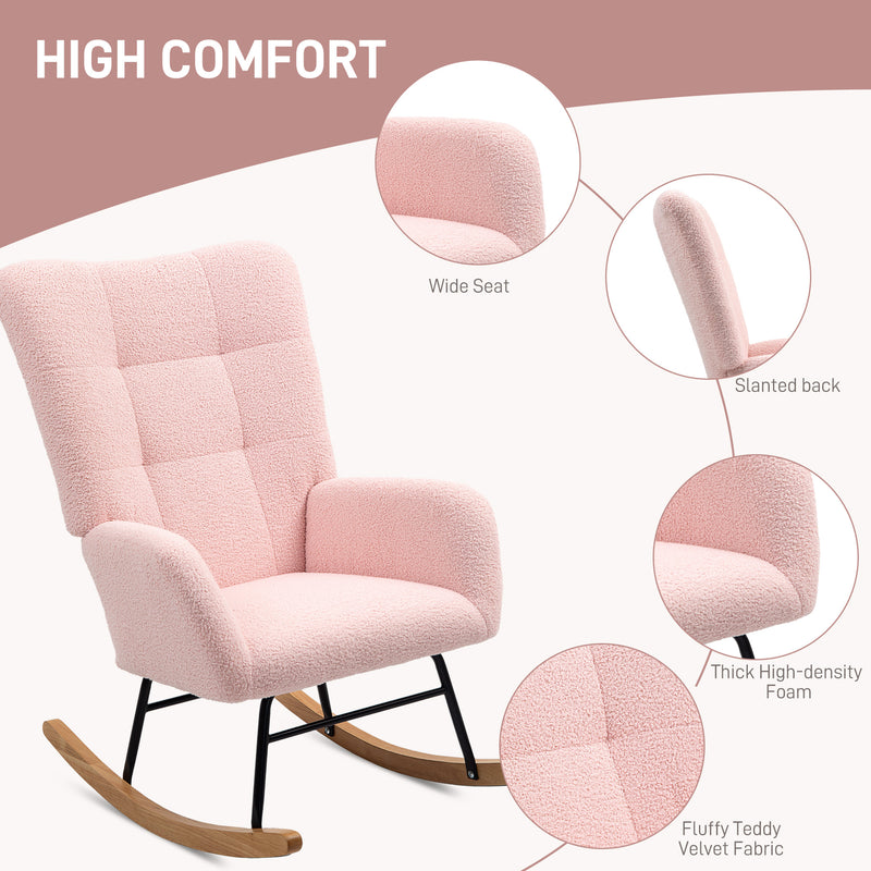 Pink Teddy Fleece Rocking Chair Soft and Comfortable Accent Seat by HOMCOM