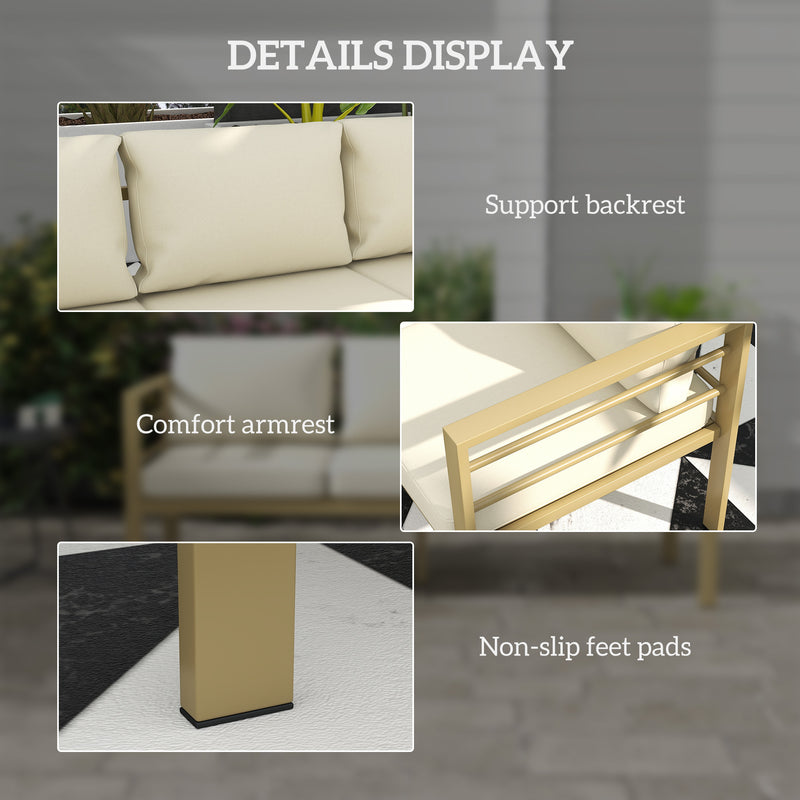 Outsunny Garden Bench with Cushions, 3-Seater Sofa with Backrest, Armrest and Back Cushions, 185 x 66 x 64cm, Cream White AOSOM