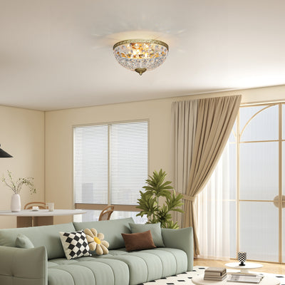 2 Light Flush Mount Crystal Chandelier with 168 Beads for Living Room or Bedroom, Gold Tone Homcom