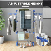 Folding Three Tier Clothes Airer With Side Arms And Wheels For Indoor Drying, Blue