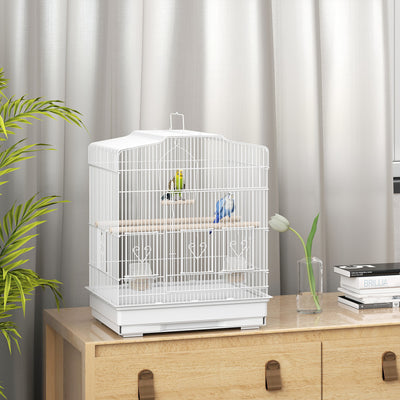 White Large Metal Bird Cage With Perches And Swing For Budgies And Parakeets