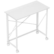 White 80 cm Folding Desk on Wheels Space Saving Table for Home Office or Study