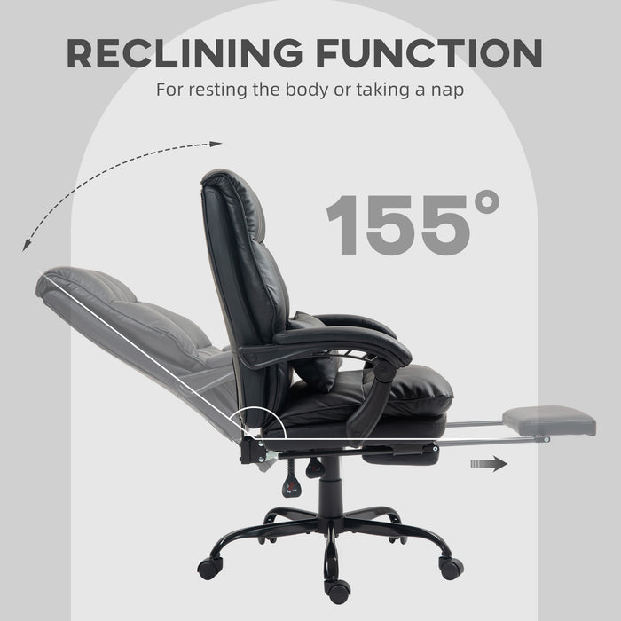 Black Faux Leather Reclining Swivel Executive Office Chair with Footrest by HOMCOM