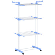 4 Tier Foldable Clothes Drying Rack With Wheels For Indoor And Outdoor Use, Blue