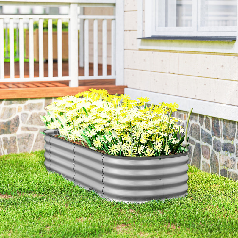 Galvanised Raised Garden Bed Metal Planter Box With Safe Edges For Herbs And Flowers Silver AOSOM