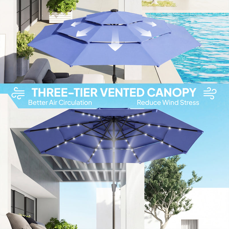 Garden Parasol with Lights and Adjustable Shade for Patio or Outdoor Dining, Blue