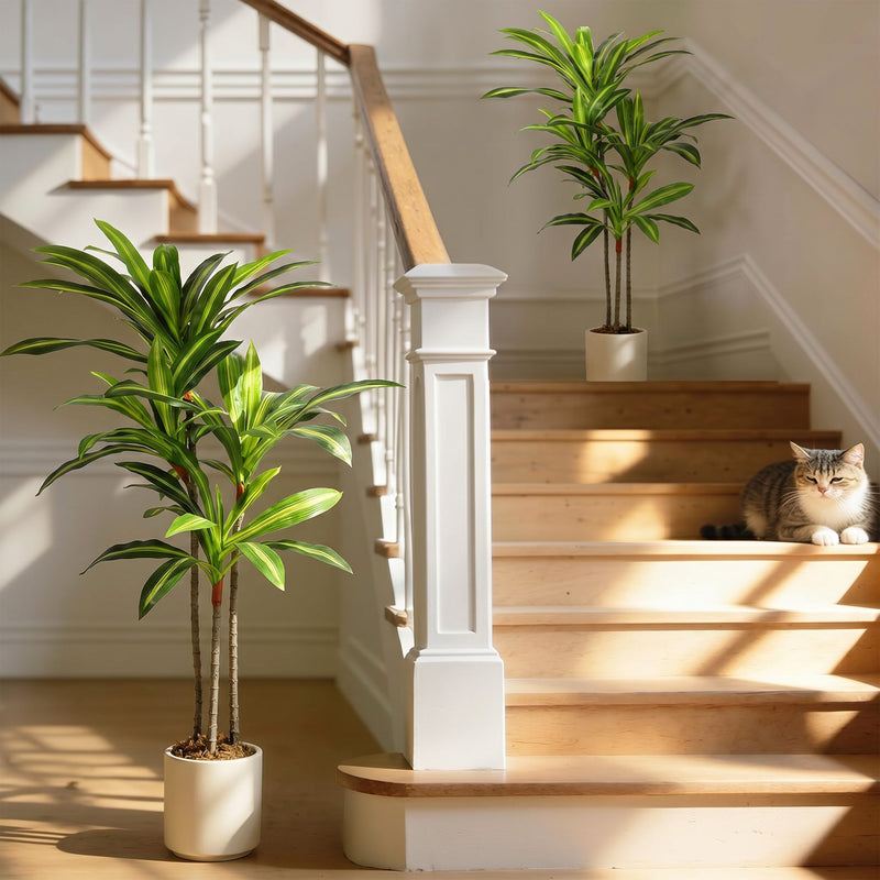 Artificial Dracaena Tree for Easy Year Round Indoor Greenery with White Planter Green