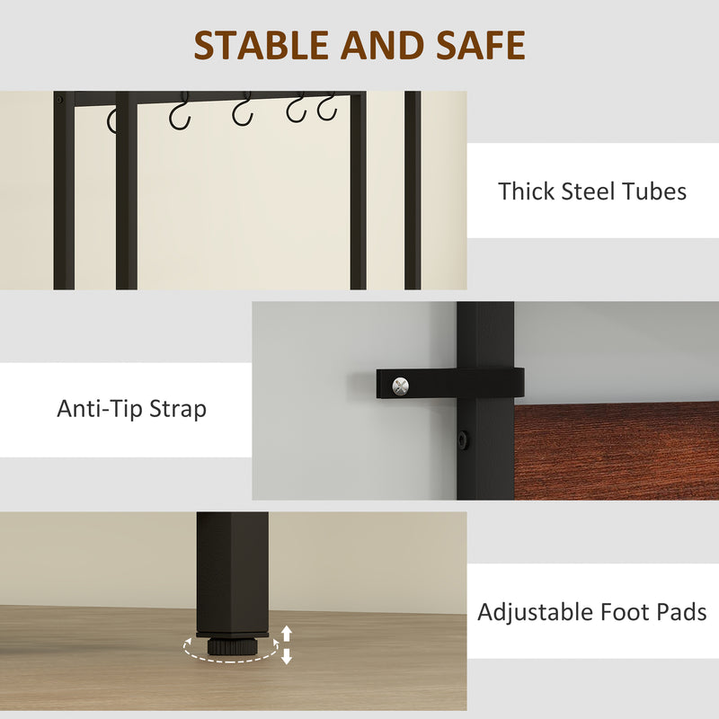 5 In 1 Industrial Style Hallway Coat Rack With Shoe Storage And Bench, Brown Black