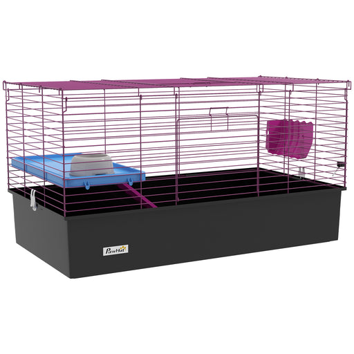 Small Animal Cage with Ramp and Platform for Rabbits and Guinea Pigs Indoor Use, Black