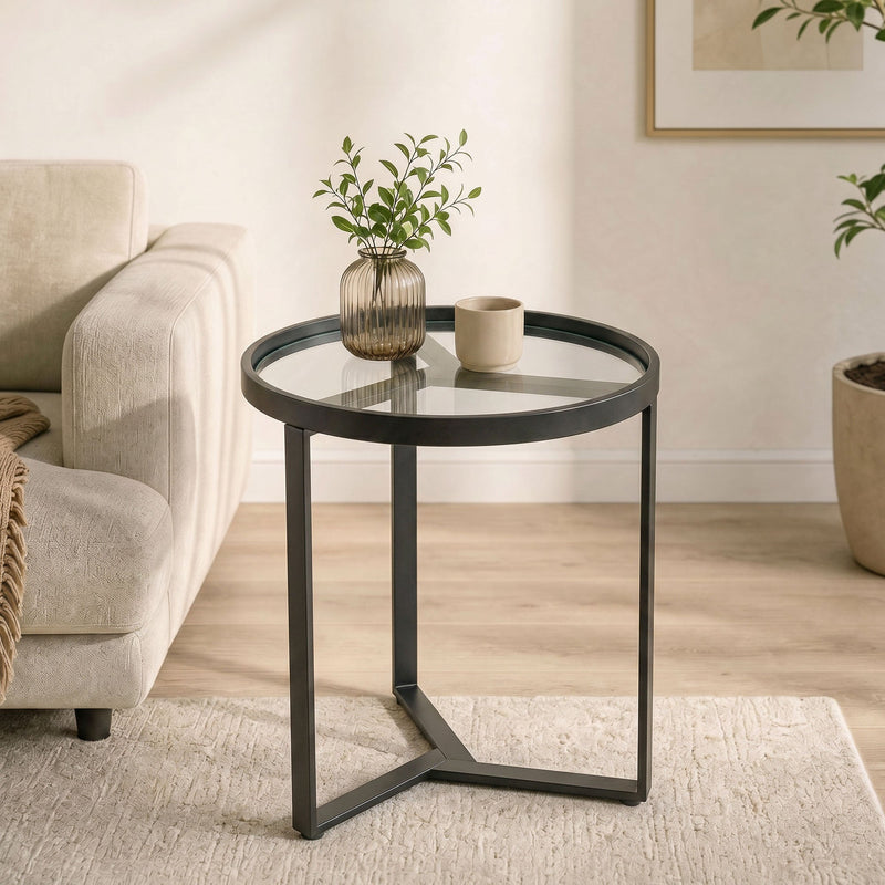 Side Table for Small Spaces with Easy Clean Glass Top