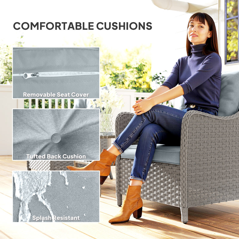 Set of 2 Rattan Garden Chairs with Cushions and High Back for Patio or Balcony, Light Grey