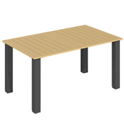 Garden Dining Table for 6 with Umbrella Hole and Slatted Metal Top Brown Outsunny